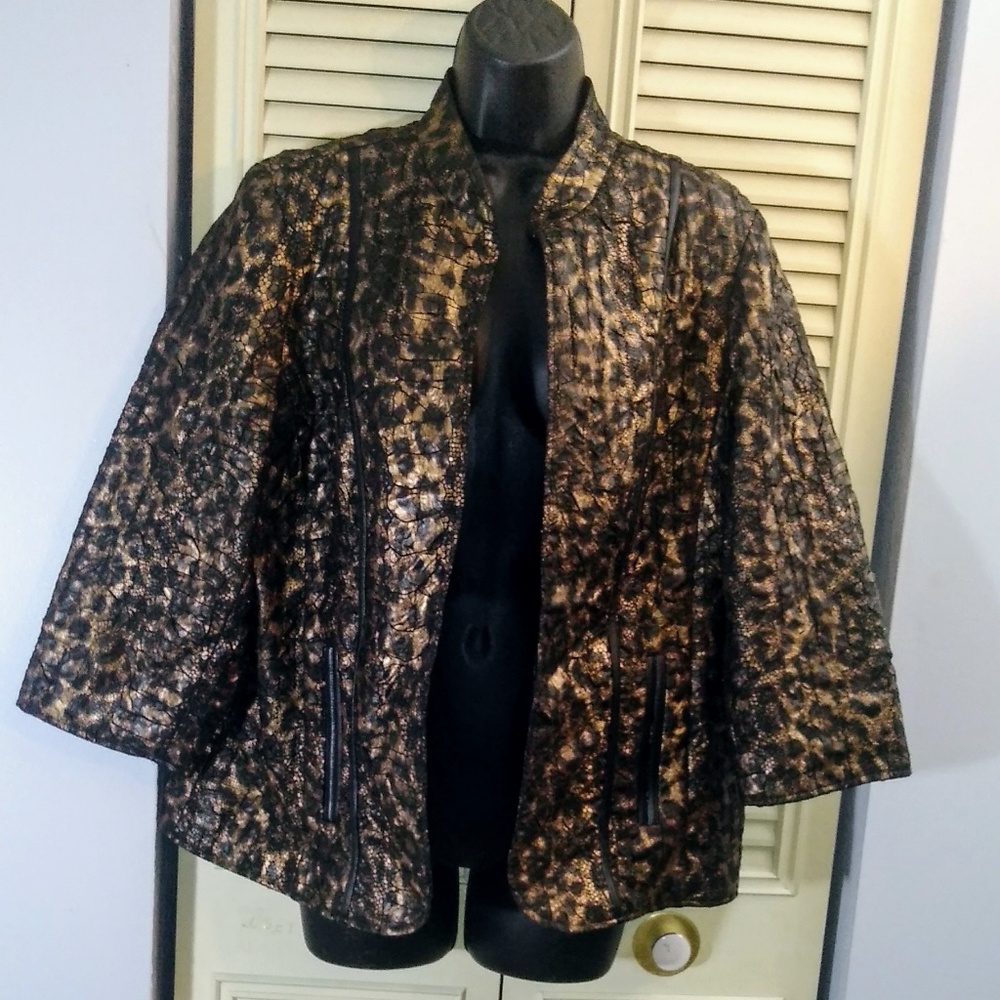 Chico's animal print faux leather trim